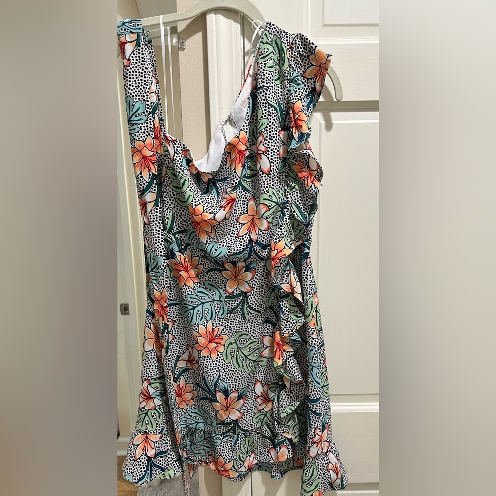 Floral Print One Shoulder Ruffle Dress Size Small
